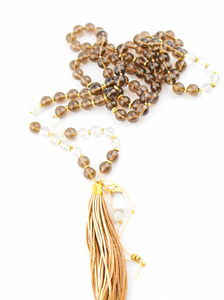 Smoky + Clear Quartz Mala Necklace