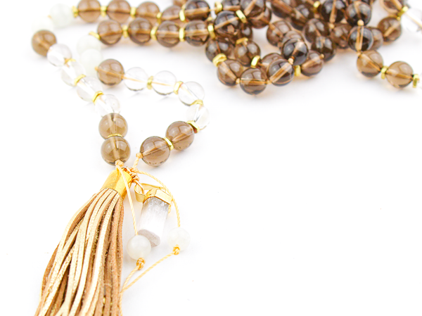 Smoky + Clear Quartz Mala Necklace