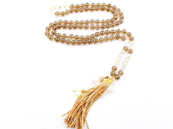 Smoky + Clear Quartz Mala Necklace